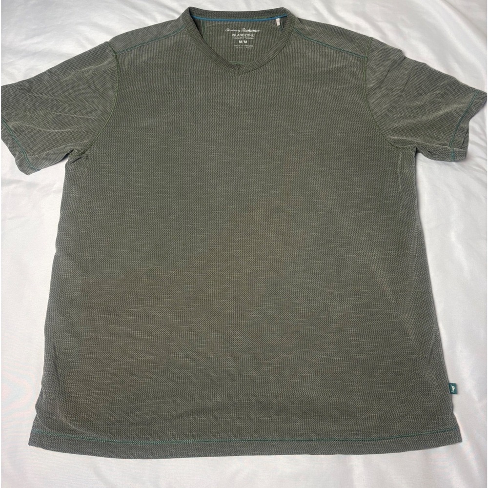 Tommy Bahama IslandZone T-Shirt Mens Medium Green Good V-Neck 37.5 Tech